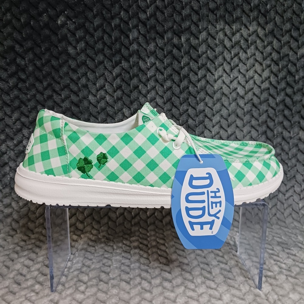 Hey Dude Wendy Shamrock Gingham Green White Women's Casual Slip-on Shoes Size 10 - Picture 7 of 12